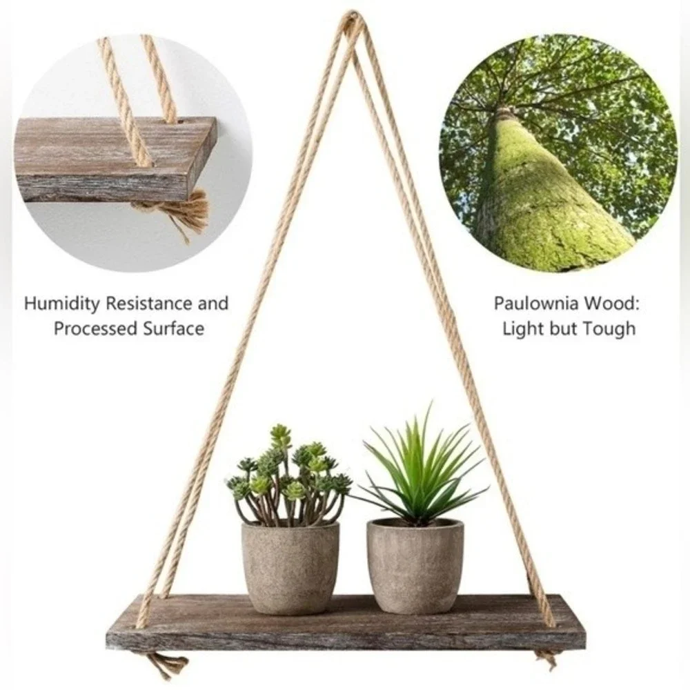 Boho Rustic Wall Hanging Wood Floating Shelves, Set of 2